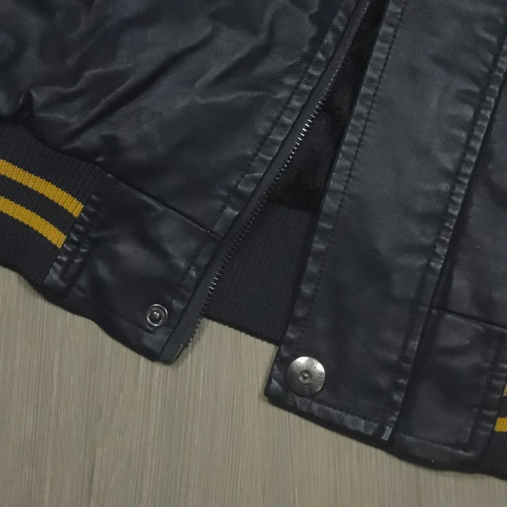 Vintage Style Faux Leather Varsity Jacket Yellow Black Bomber